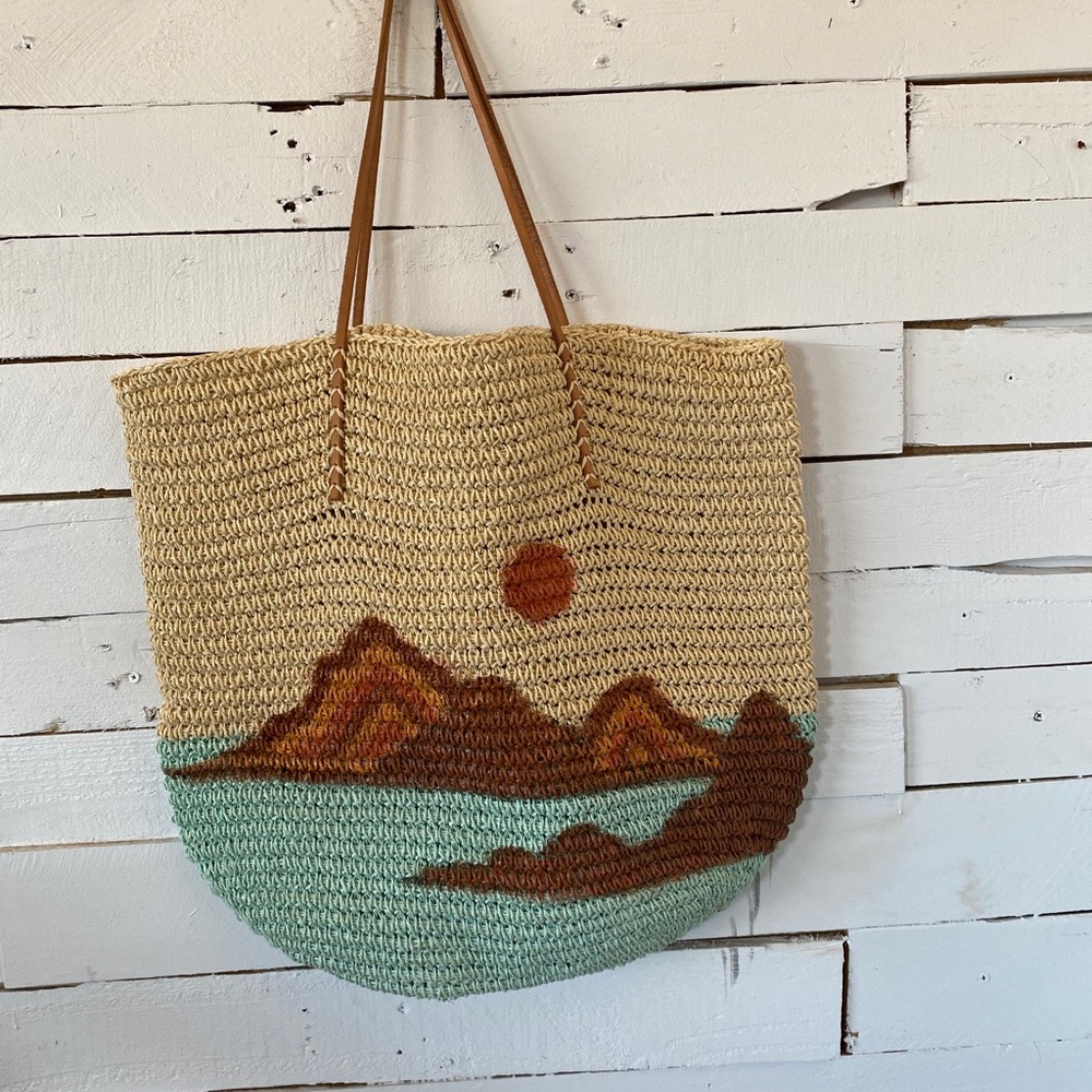 Merona Straw Hand Painted Beach Bag